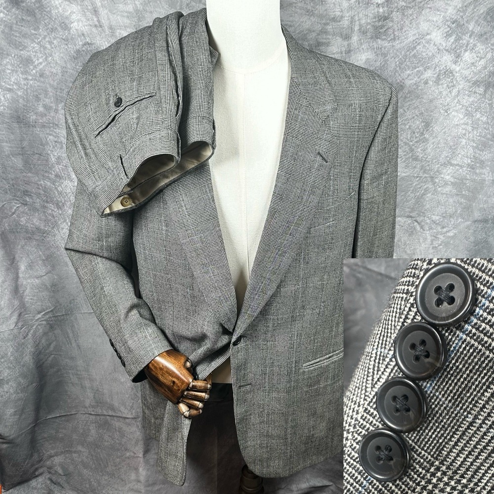 Samuelsohn Mens Gray Plaid Check Wool Suit Blazer Pants 48L 36x30 Super 100s